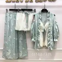 sexy satin silk pajamas summer new 4 piece set robe nightgown robe+long trousers+short trousers pijiamas set sleepwear