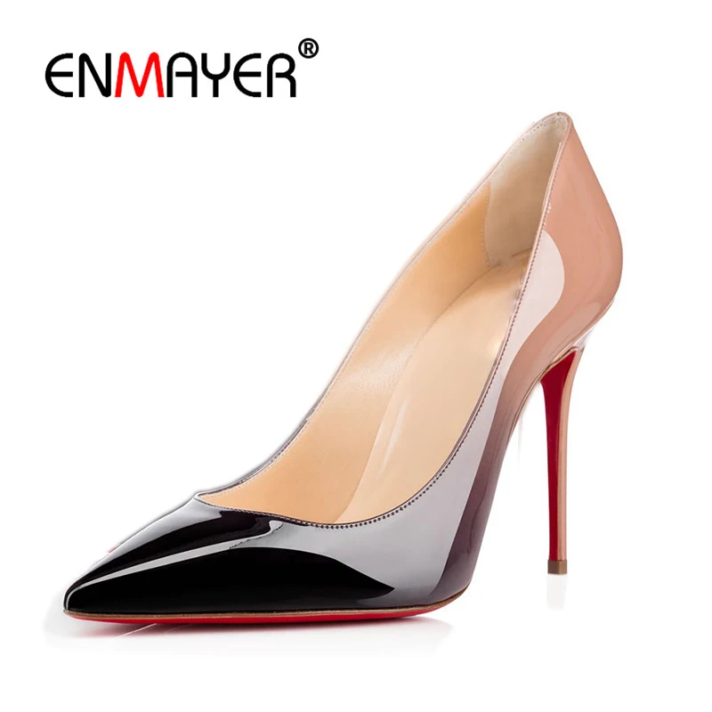 

ENMAYER Poined Toe Sexy Red Party Wedding Shoes Woman Summer Pumps Slip-on 2017 Plus Size 35-46 Shallow Pumps Shoe