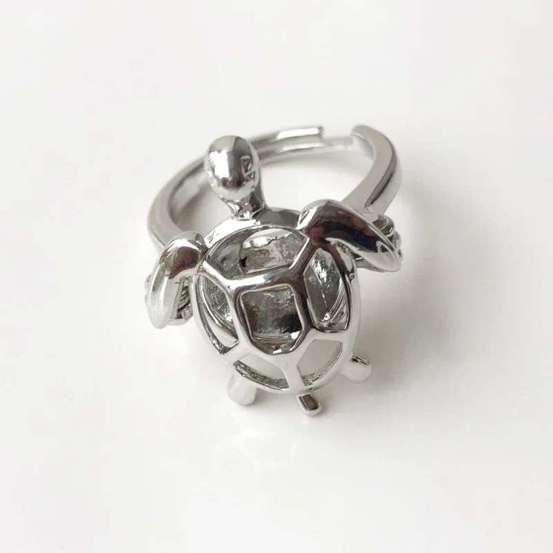 

{Cage Ring} Can Open And Hold 8mm Pearl /Crystal /Gem Bead Cage Ring Mounting, 18kgp Adjustable Size Turtle Ring