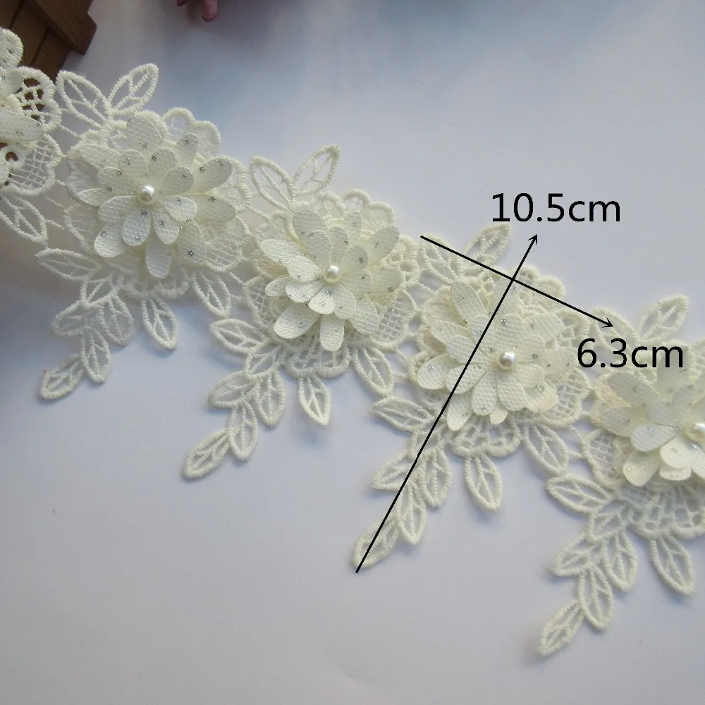 4 Yard Voile Tulle Flower Pearl Lace Edge Trim Ribbon 10 cm Width White Trimmings Fabric Embroidered Applique Sewing Craft Wedding Bridal Dress Veil Embellishment Party Decoration Clothes Embroidery 