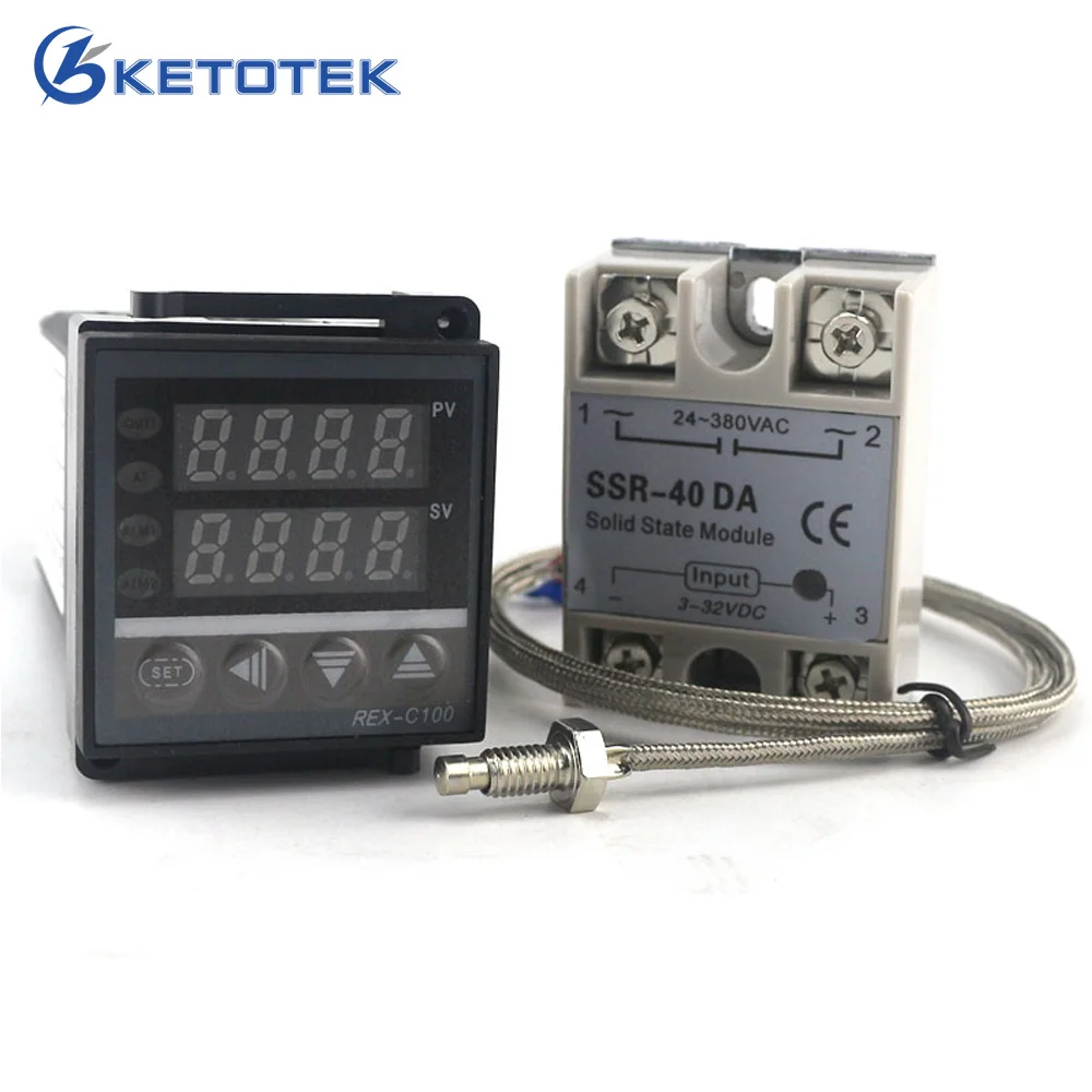 Ketoteo Dual Digital PID Temperature Controller Thermostat REX-C100 thermocouple K SSR 40A SSR-40DA 110V 220V Programmable