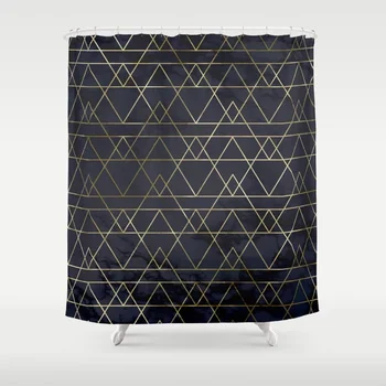 

Modern Deco Gold and Marble Geometric Mountains on Navy Blue Shower Curtain Decorative Waterproof Polyester Fabric Curtain