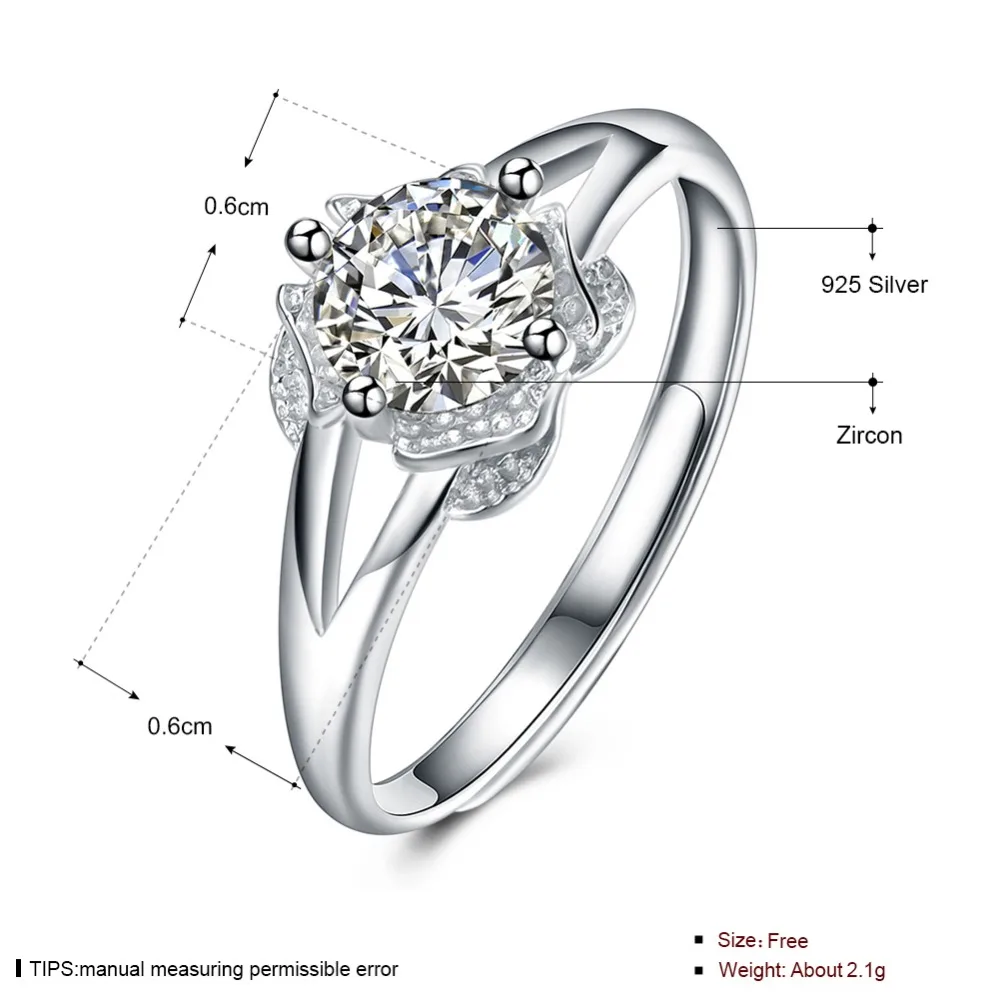 925 пробы натуральным 100% серебряные кольца для женщин Роскошные Сона кубического циркония свадебные модные цветок Форма ювелирн