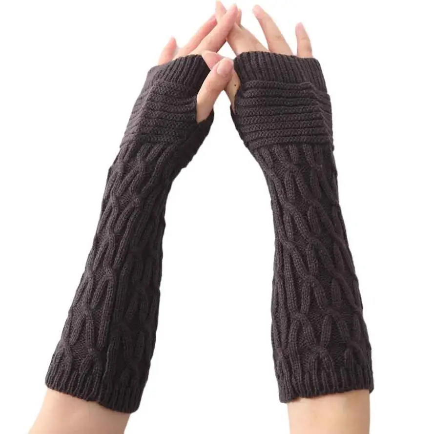 MUQGEW Для женщин модные Митенки вязаные перчатки без пальцев Зимние перчатки мягкие теплые варежки Зимние Для женщин шерсть митенки перчатки тончайший