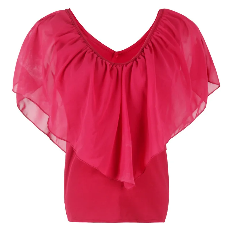 Шифоновая женская блузка с рукавом летучая мышь, Свободные повседневные летние топы с коротким рукавом в стиле пэчворк, Blusas Feminina, дешевая одежда из Китая Ez - Цвет: Red