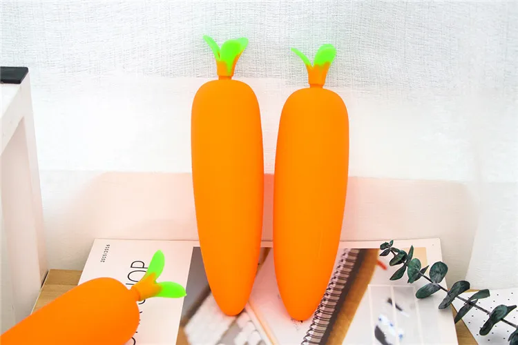Милый мягкий силиконовый чехол для карандашей с морковкой, креативная овощная канцелярская сумка, школьные принадлежности для девочек, Подарочная коробка для карандашей Kawaii