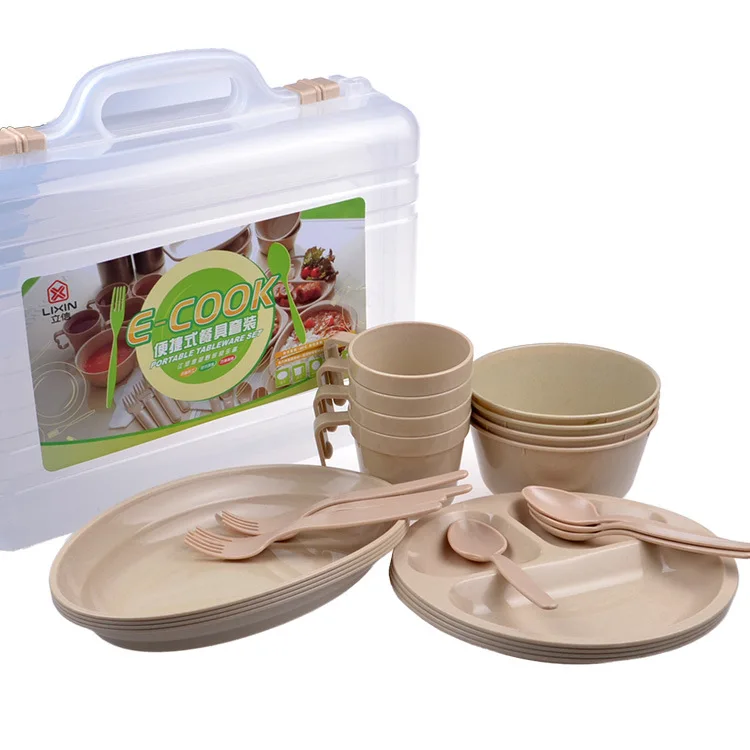 Outdoor travel portable tableware chopsticks forks plates and spoon sets camping hiking picnic sets