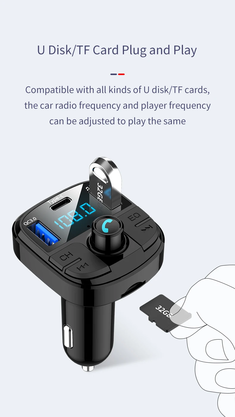 Автомобильный fm-передатчик Bluetooth беспроводной аудио автомобильный комплект Bluetooth Handsfree и двойной USB Автомобильное зарядное устройство Поддержка TF карты и U диск