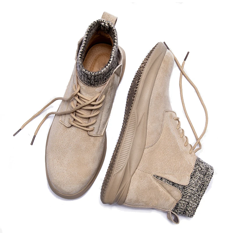 

Brand New Cow Suede Leather Men Boots Fashion Men Casual High-top Martins Boots British Trend Joker Men's Socks Boots Sneakers