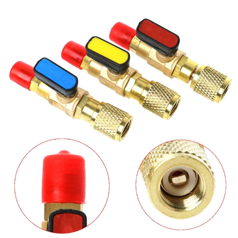 1/4" Male To 1/4" Female Straight Ball Valve AC Charging For R22 Refrige For Standard SAE Refrigerant Charging Hose