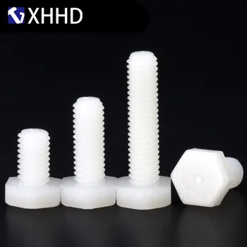 

M6 M8 White Nylon External Hex Machine Screw Metric Full Thread Outside Plastic Insulation Hexagonal Bolt PA66