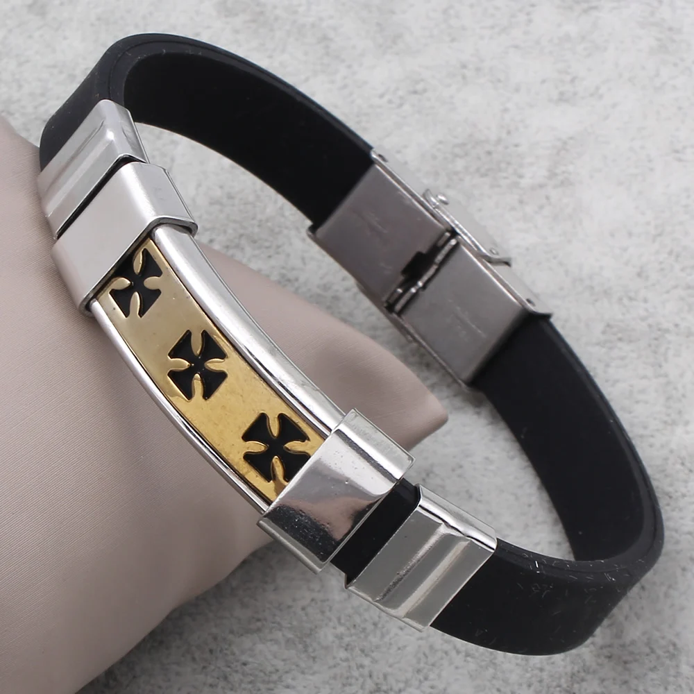 

Jewelry Cuff Bracelet Stainless Steel Genuine Silicone Bracelets Bangles Rubber Wristbands Men Gift 2016