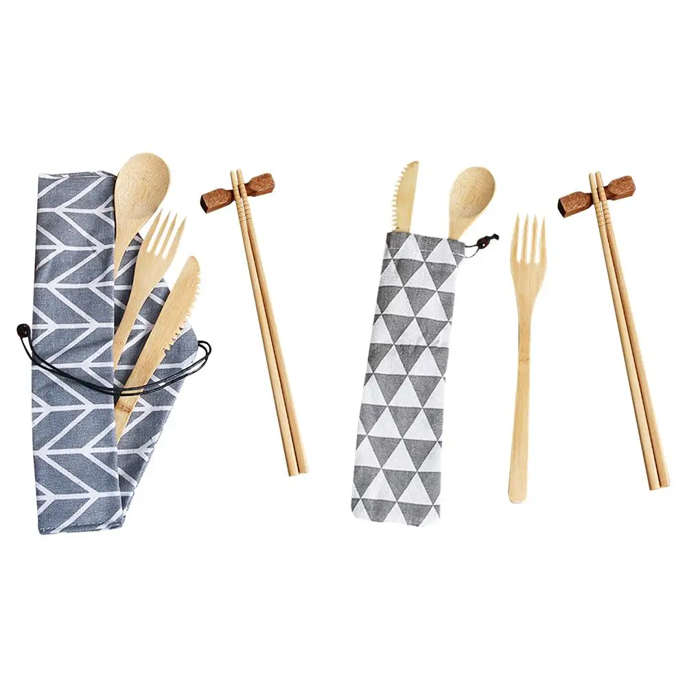 

Japanese Style Bamboo Cutlery Set Innovative Reusable Household Bamboo Flatware Portable Travel Utensils With Storage Bags