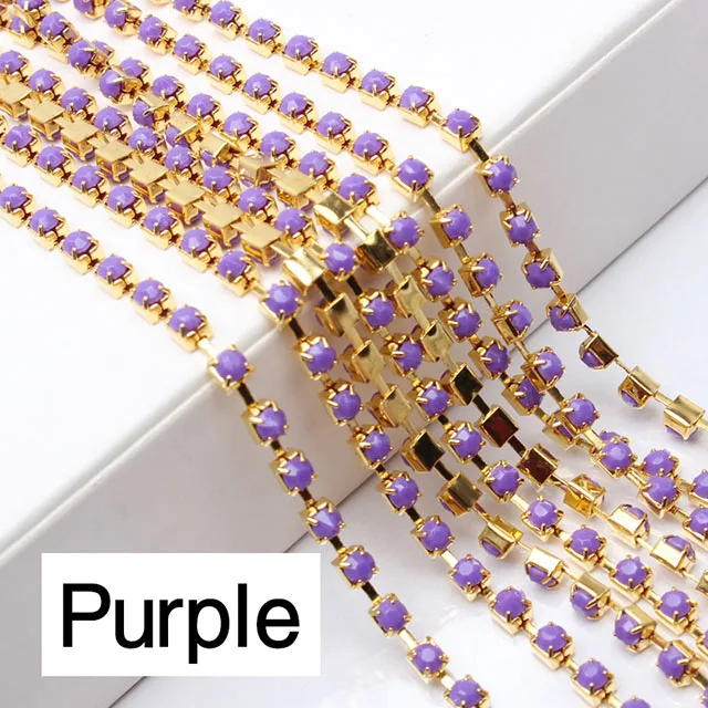 SS12 10 ярдов Акриловые стразы Серебряная цепочка 14 цветов для одежды аксессуары - Цвет: Purple (Gold)