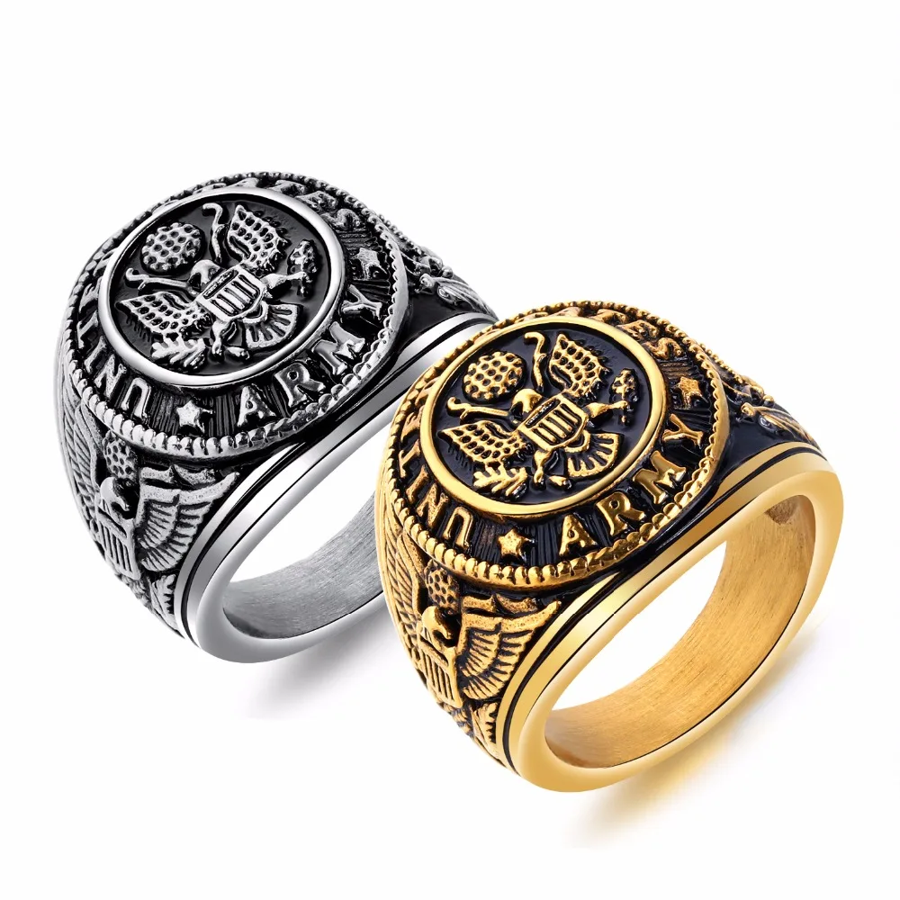 

2018 New arrived 316L Stainless Steel United States Army Men rings fashion Vintage eagle pattern ring male jewelry gifts