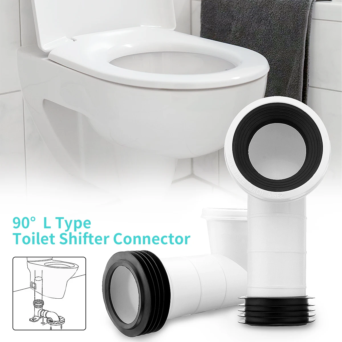 

90 Degree Flexible Waste Pan Connector L Bent Toilet Displacement Device Toilet Drain Pipe Tool