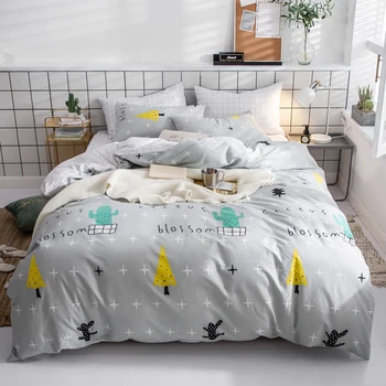 

Papa&Mima Tree and cactus print bedding set Sanded Cotton Queen King size flat sheet pillowcases duvet cover sets