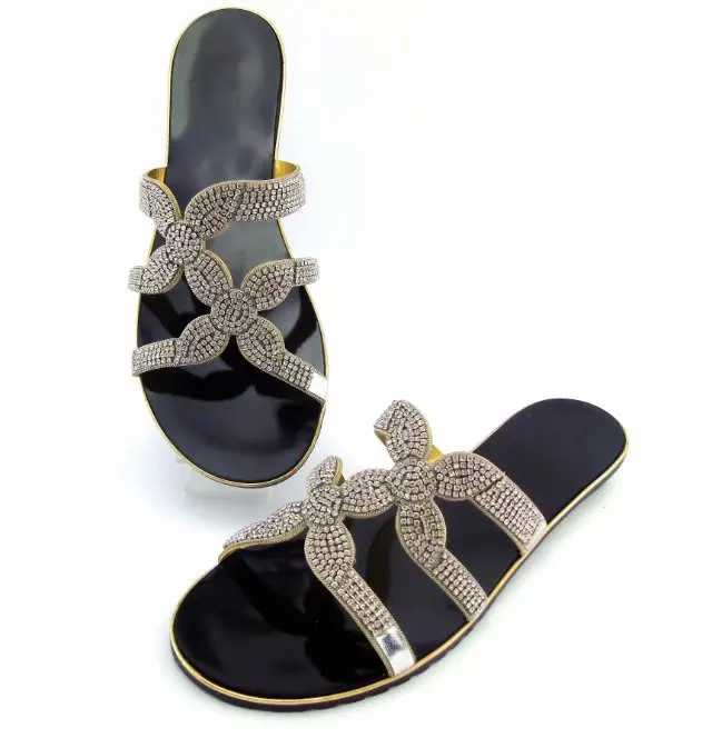 

Lady newest Flat slippers shoes for african women fashion splint flat shoes with size 37 to 43 hand made shoes slippers FS-031