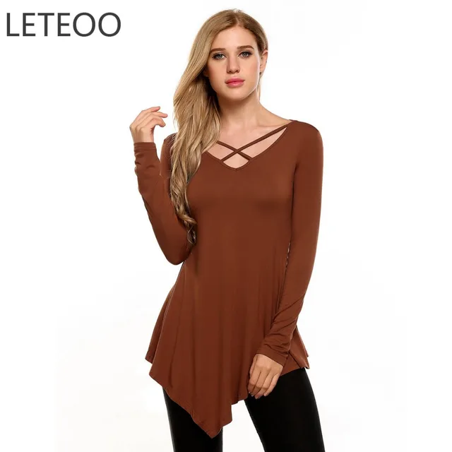 leteoo plus size long tunic tops for women autumn tumblr front cross plus size tumblr