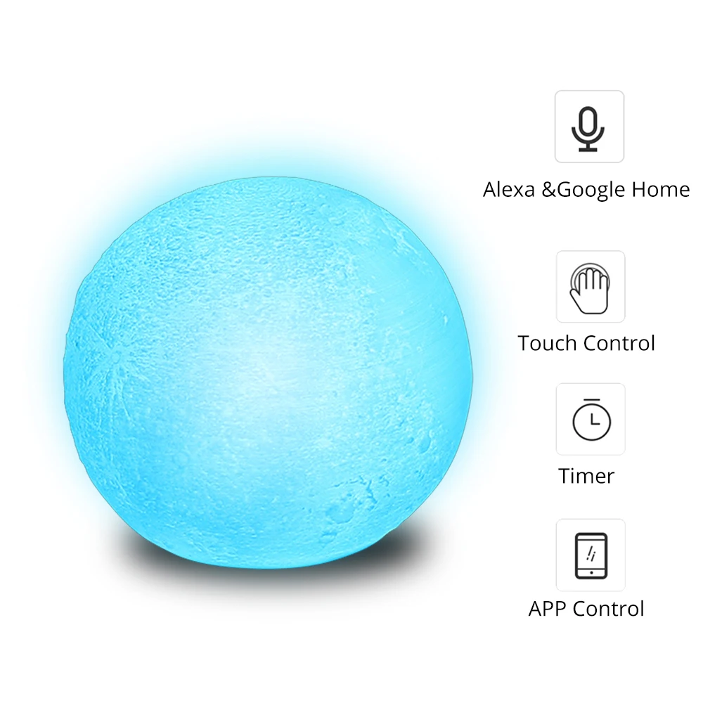 Светодиодная лампа Alexa Google Home детская спальная цветная луна управление