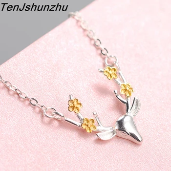 

Hot Sale Design Sterling Silver 925 Necklace Flower Deer Antler Pendant Necklace Christmas Jewelry Gift dz468
