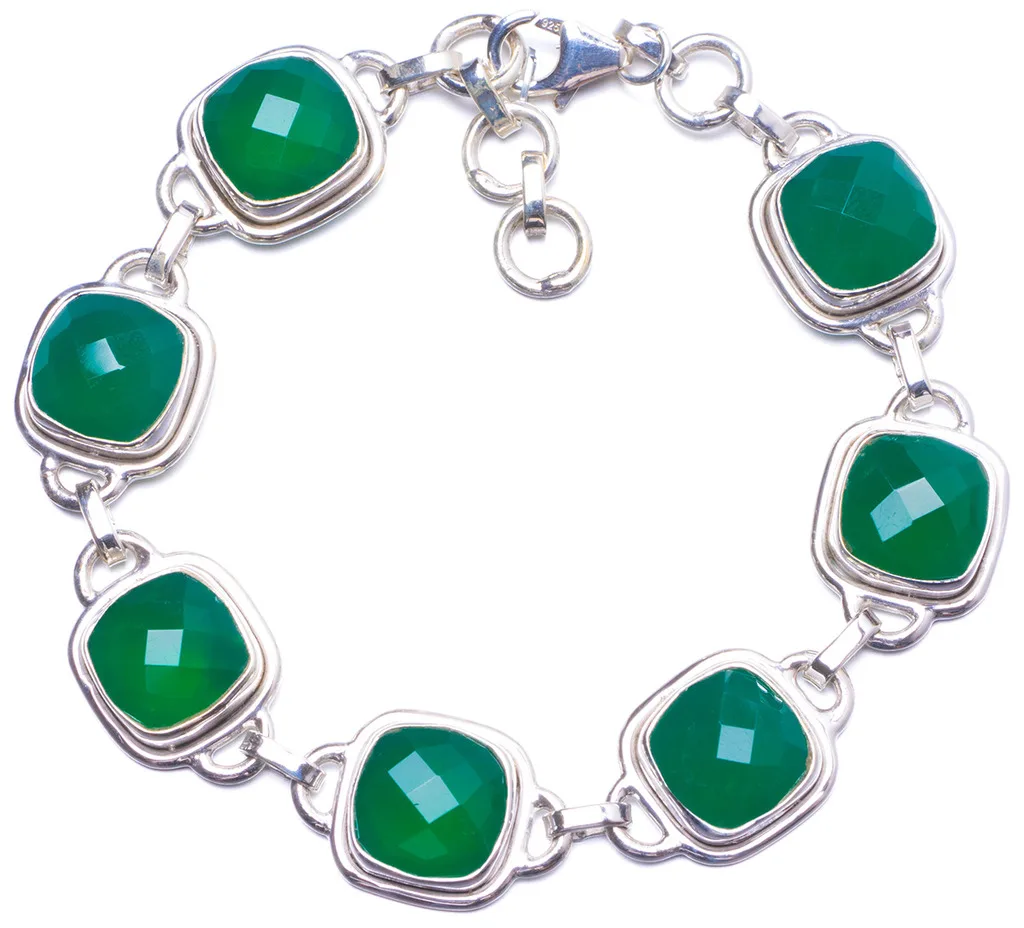 

Natural Chrysoprase Handmade Unique 925 Sterling Silver Bracelet 7 1/4-8" Y1320