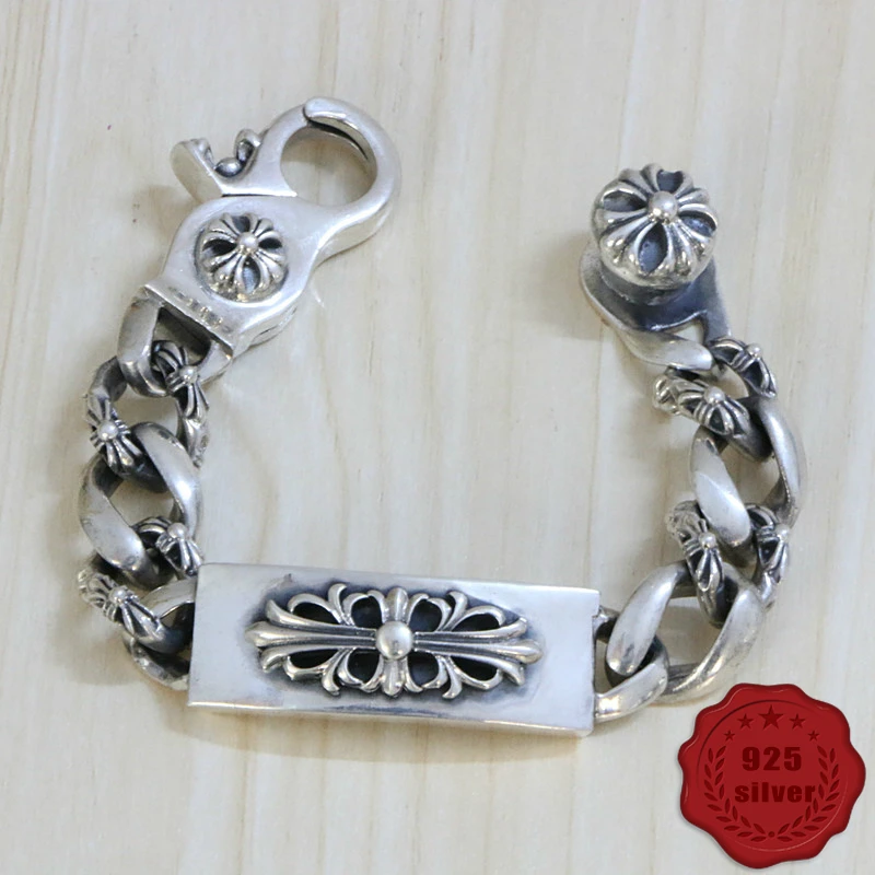 

S925 sterling silver bracelet fashion personality popular accessories new locomotive domineering cross punk style 2019 hot sale