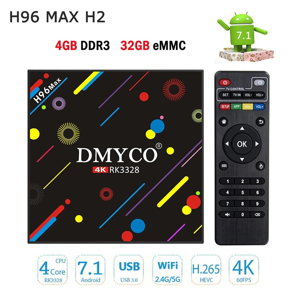 

TV Box Android 7.1 4G 32G H96 Max H2 RK3328 Quad Core 4K Smart TV Box VP9 HDR10 USB 3.0 2.4G/5G Dual WiFi BT 4.0 Media Player