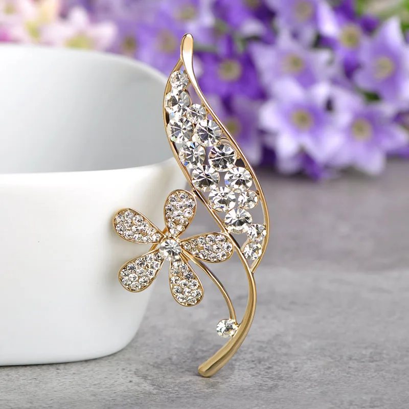 Женская Брошь с фиолетовым кристаллом Funmor брошь в форме цветка листьями