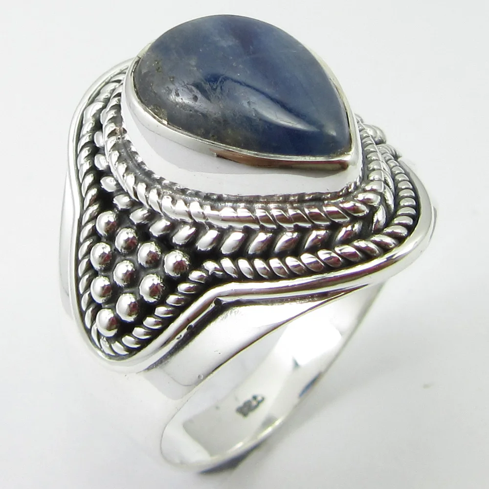 

Stamped Pure Silver Kyanite Ring Sz 8 Gem Stone Handcrafted Jewelry Unique Designed