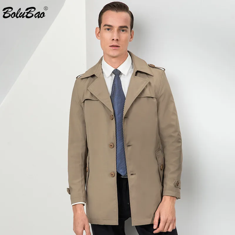 

BOLUBAO Men Autumn Trench Men's Long Turn-down Collar Solid Color Slim Fit Windbreaker Jacket Male Business Casual Trench Coat
