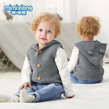 

INS Baby Knitting Hooded Vest With Ears Hats Candy Color Outerwear Baby Boys Girls Fashion Fall Spring Sweater Cardigan