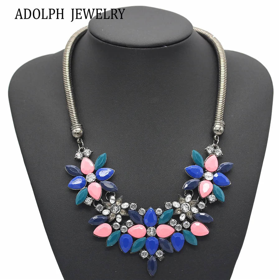 

ADOLPH Jewelry Wholesale Fashion Brand Good Quality Crystal Bib Choker Statement Necklaces & Pendants Flower Maxi Necklace Hot