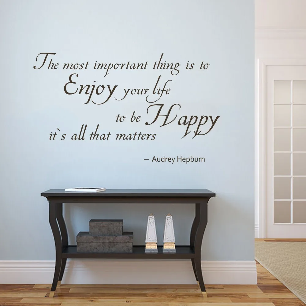 Audrey Hepburn Quote The Most Important Thing Is to Enjoy Your Audrey Hepburn Quote The Most Important Thing Is to Enjoy Your Life to Be Happy Vinyl Wall Decal Sticker 46" x 28" M in Wall Stickers from Home & Garden on