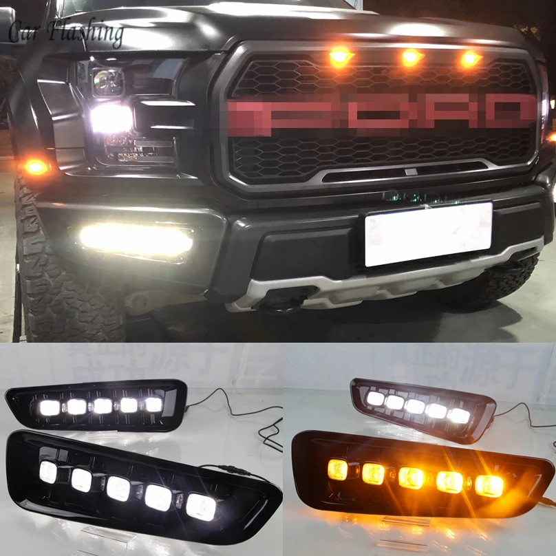 Car styling 1Set Driving yellow turn signal LED Daytime Running Light Fog Lights DRL For Ford