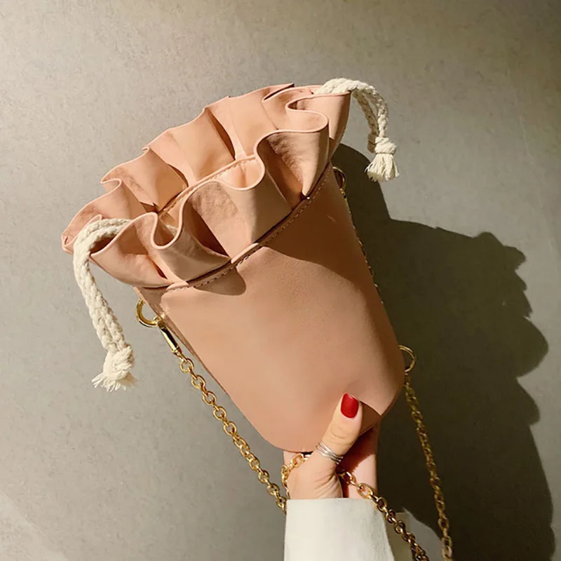 

Luxury Brand Women Shoulder Bag Female Vintage Bucket Bag Pu Leather Chain Purses and Handbags Drawstring Cross Body Bag 2019