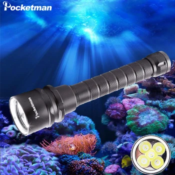 

Scube Diving Flashlight 5*T6 Dive Torch 250M Underwater Waterproof Flashlight Zoom LED Torch with 18650 Battery