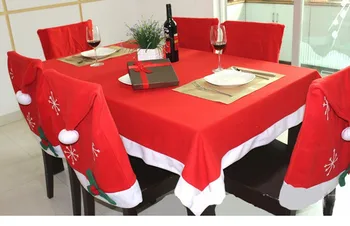 

1pcs Christmas table cloth + 6 pcs Red Father Santa Clause Hat Chair Back Cover Christmas Dinner Table Party Decor
