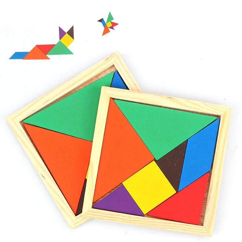 

Wooden Tangram Jigsaw Board Multicolour Wood Geometric Shape DIY Puzzle Creative Interactive Learning Education Toys For Kids