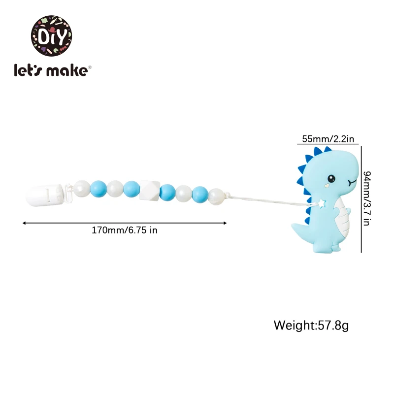 Детская Соска-пустышка с динозавром из мультфильма, прорезыватель-пустышка с цепочкой, BPA Free, силиконовый держатель для пустышки, соски для кормления, клипсы, Let's Make