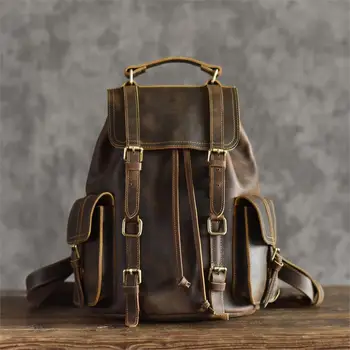 

Bag for Men Genuine Leather Backpack Men's Bag Crazy Horse Leather Daypack Cowhide Rucksack New Bag 2019 Top Quality Vintage