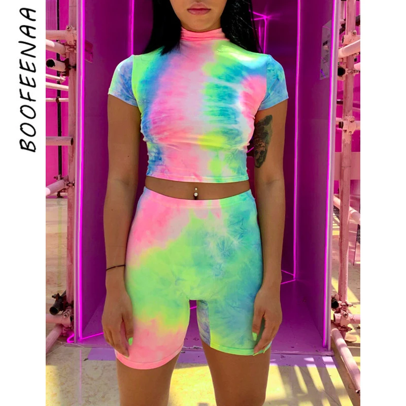 Tie dye two piece biker short set Clearance