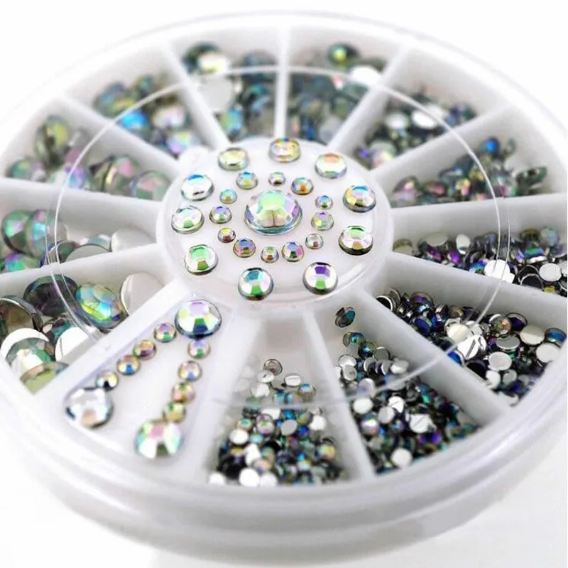 

2016 New 5 Sizes AB 3D Nail Art Rhinestones Crystal Glitter Nails Wheel Decorations For DIY Studs Free Shipping