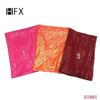 

HFX 2019 High Quality African Lace Fabric Orange French Lace Fabrics Sequins Tulle Lace Fabric For Nigerian party Dress H1801