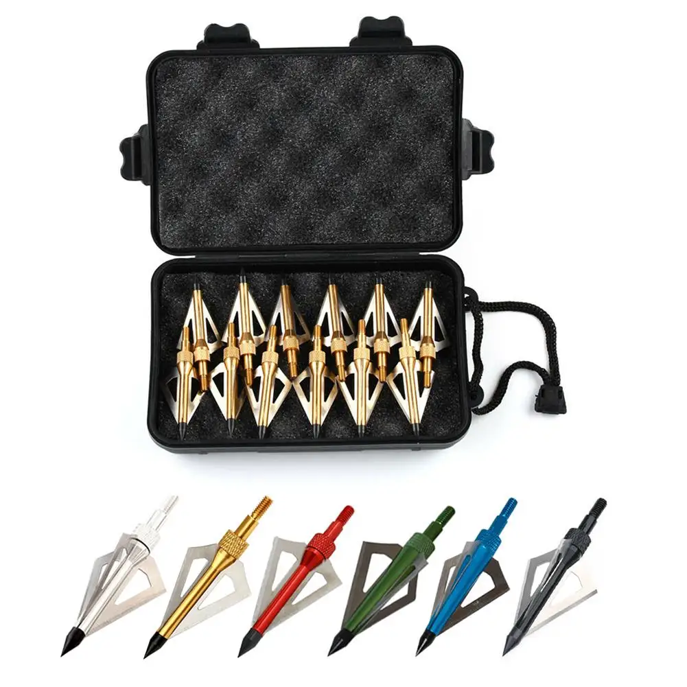 NEW 12Pcs Durable Archery Hunting Shooting Tools 100 Grain Arrow Heads with Case | Спорт и развлечения