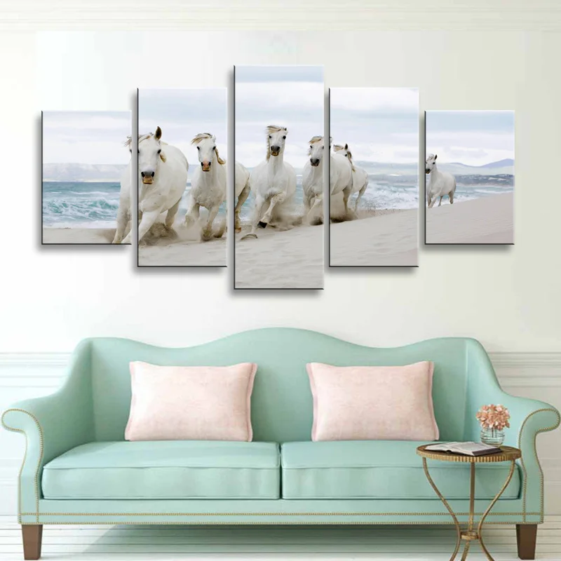 5 pieces high-definition print horse canvas oil painting poster and wall art living room picture B-047 (3)
