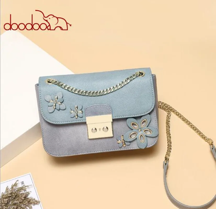 

DOODOO Brand female bag shoulder ladies women PU leather handbag 2018 woman flower bags handbags women chain flap bolsos FR616