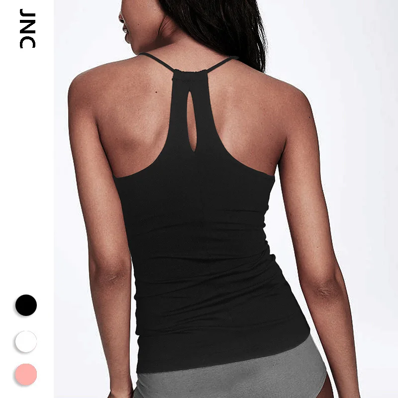 

JNC Women's strappy yoga shirt cut out fitness yoga top padded workout gym top spandex orange gym shirt sport tank top