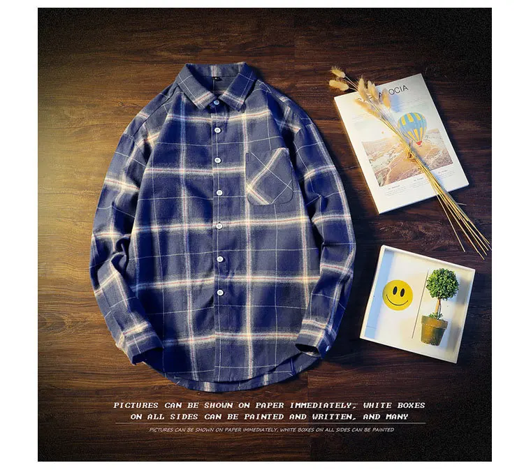 Men's Casual Plaid Dress Shirts Long Sleeve Urban Streetwear Casual Button Up Shirt For Male Large-Scale Plaid Pocket Top CS08 (6)