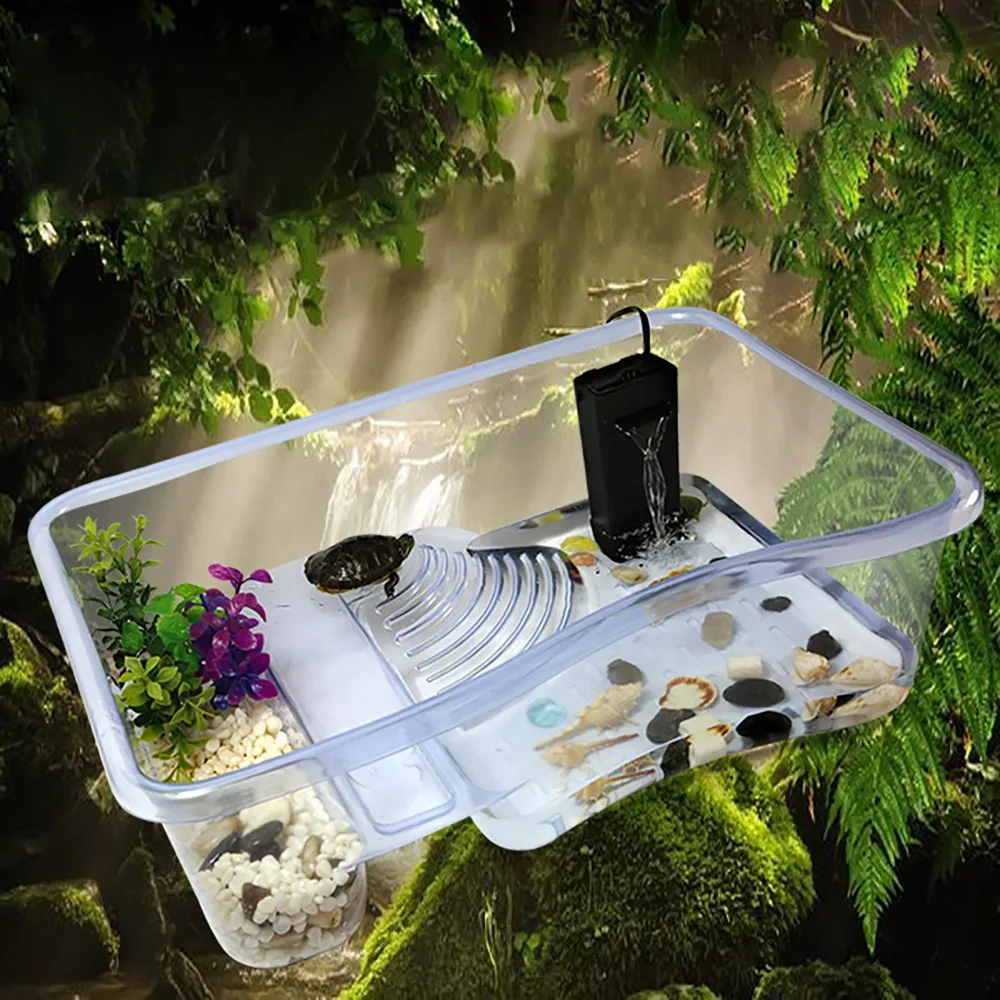 

Aquatic Turtle Tub with Lid Tank Basking Platform Reptile insect spider hibernation Transport Breeder Box Compartment kit Sturdy